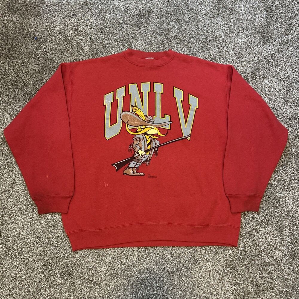 Vintage 1990s UNLV Runnin Rebels Graphic Sweatshirt Tultex Red Crewneck